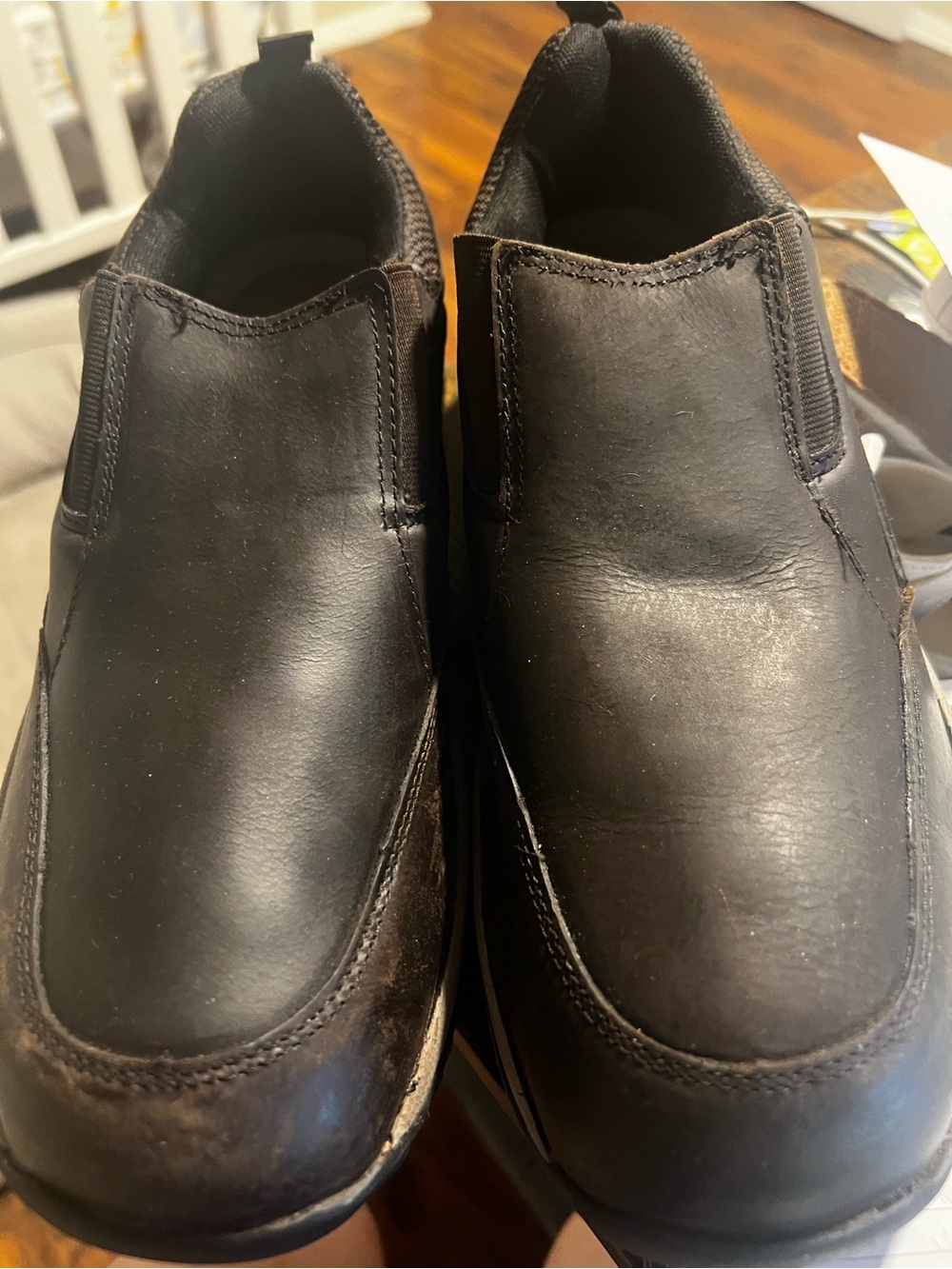 George Men's Black Slip-On Leather Casual Loafers